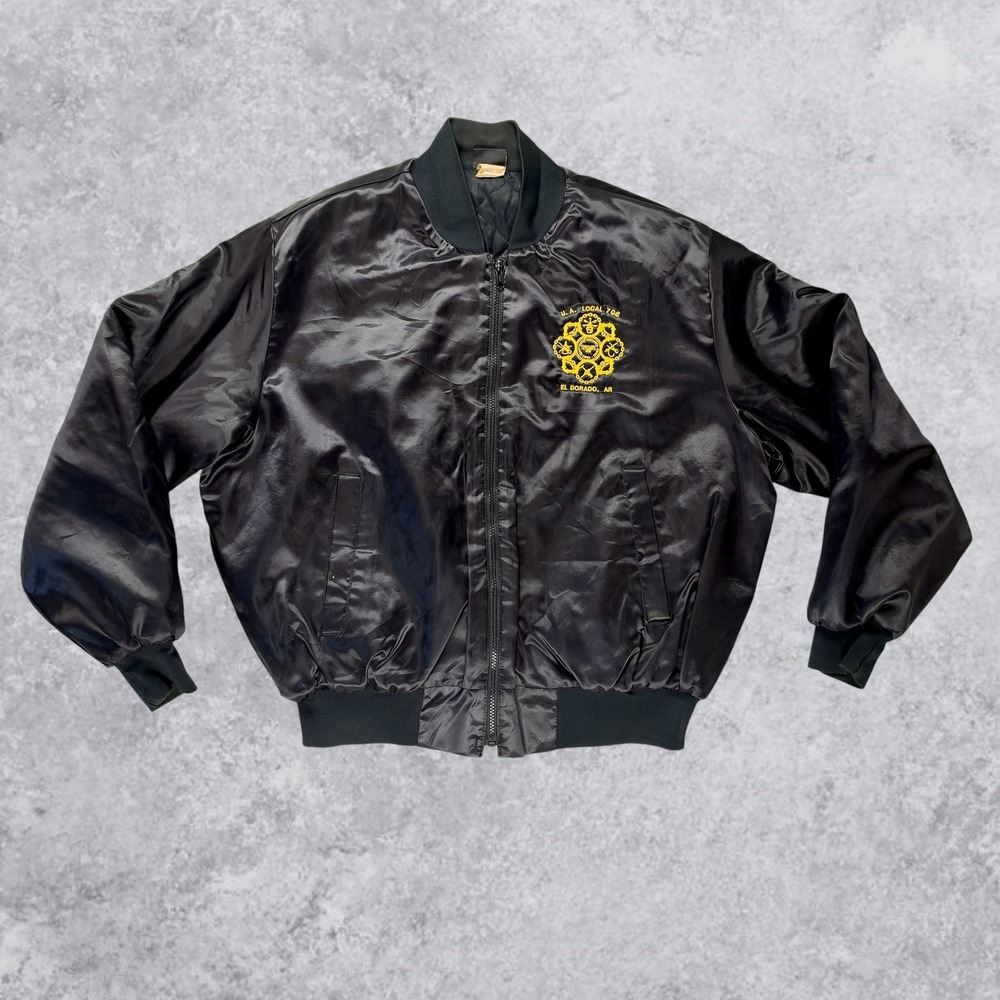 Vintage Nemesis Sportswear UA Local 706 Bomber Jacket Black Satin USA Made Large - Picture 2 of 6